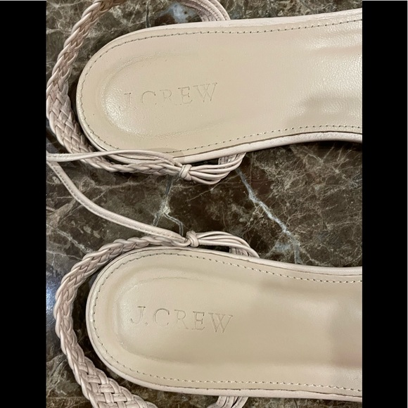 “J. CREW”, Women, Sz 7.5, Silver Sparkle Glitter w/Beige Ankle Tie-Up Flat Shoes - Picture 3 of 9